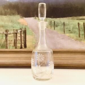 MCM Etched Glass Decanter Cornflower 14.5” Tall Barware Entertaining Vintage